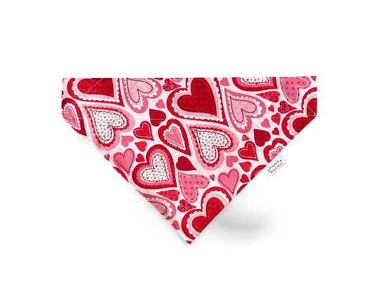 Over the Collar Sketched Hearts Valentine's Day Dog Bandana - Puppers Bowtique