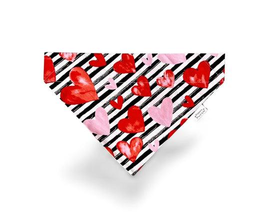 Over the Collar Valentine's Day Hearts with Black Stripes Dog Bandana - Puppers Bowtique