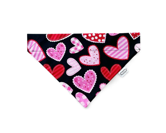 Over the Collar Valentine's Day Stitched Hearts Dog Bandana - Puppers Bowtique
