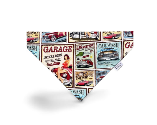 Over the Collar Vintage Car Ads Dog Bandana - Puppers Bowtique